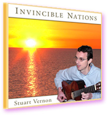 Stuart Vernon—Invincible Nations CD cover—The musician sihouetted against an ocean sunrise