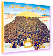 A Sweet Taste of Utopia by Paul Fauerso—photo of 7000 Yogic Flyers standing in front of the Golden Dome in Fairfield Iowa, 1984